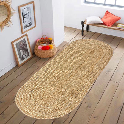 BRAIDED JUTE OVAL RUNNER RUG, NATURAL JUTE, 2'x5'
