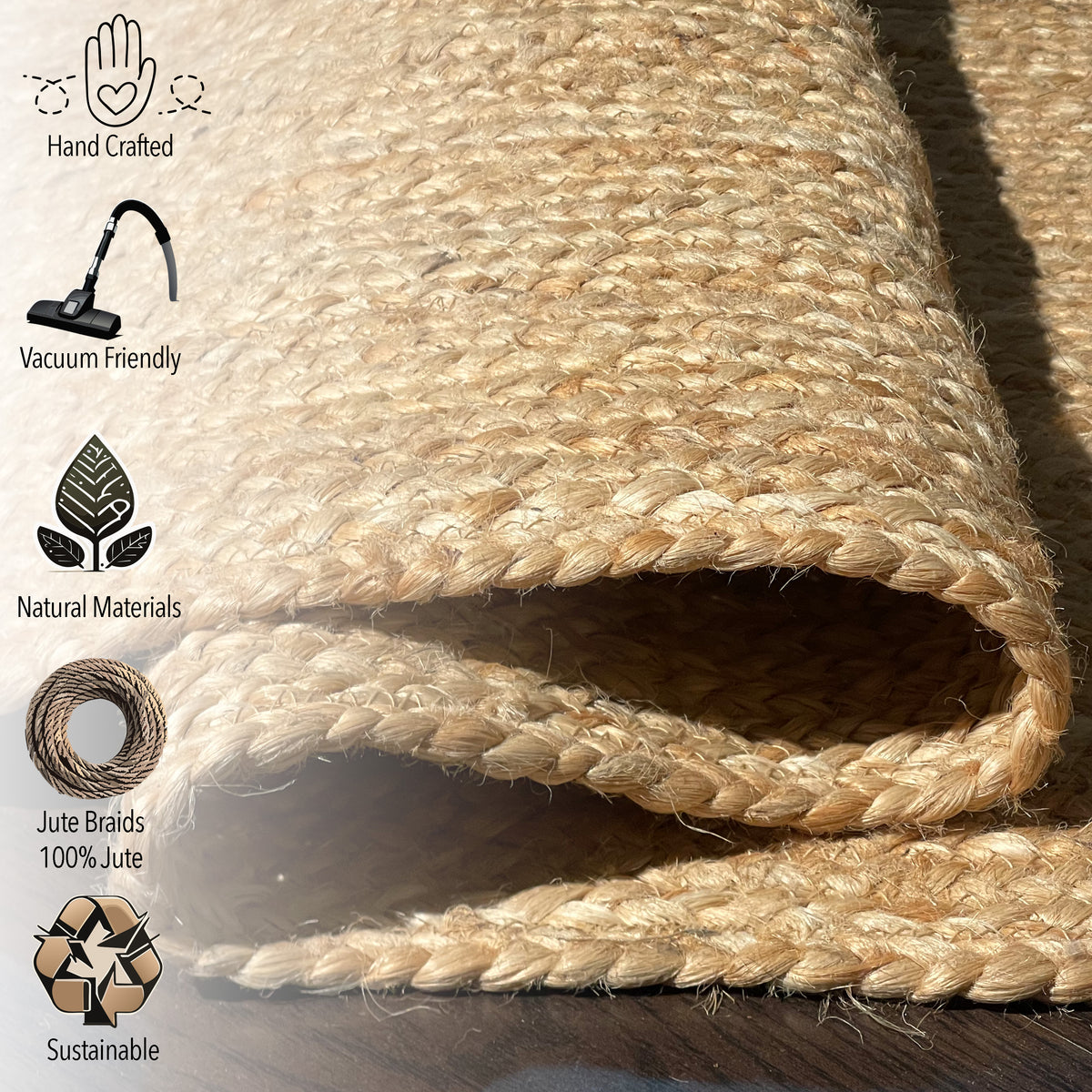 BRAIDED JUTE RECTANGLE RUG, NATURAL JUTE, 9'x12'