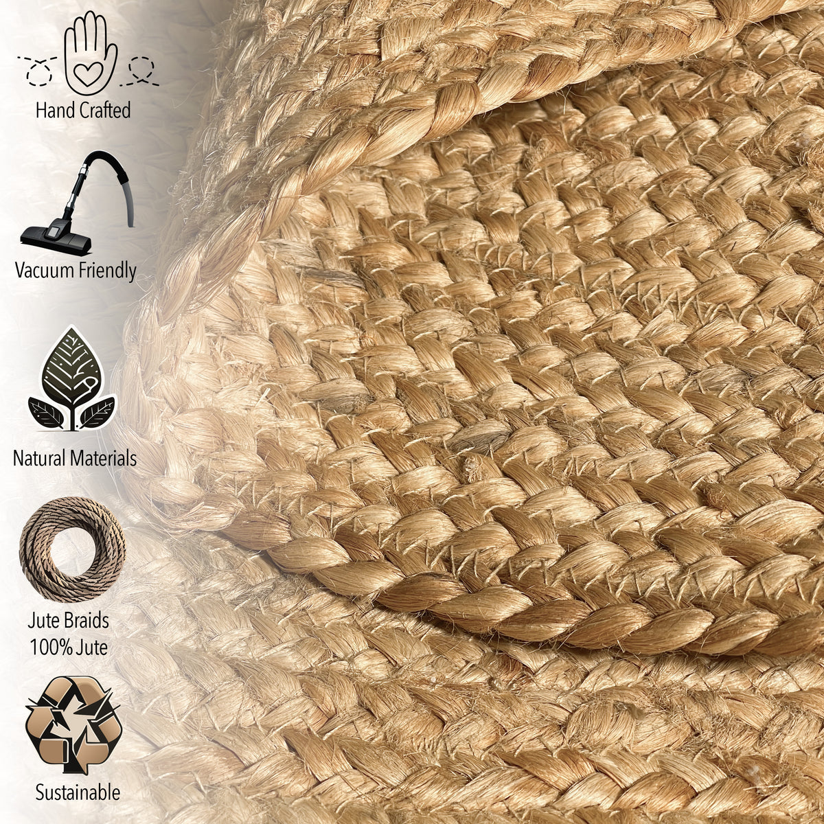 BRAIDED JUTE OVAL RUG, NATURAL JUTE, 5'x8'