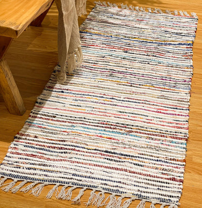 WHITE MULTI CHINDI RUNNER, MULTI, 2' x 7'.