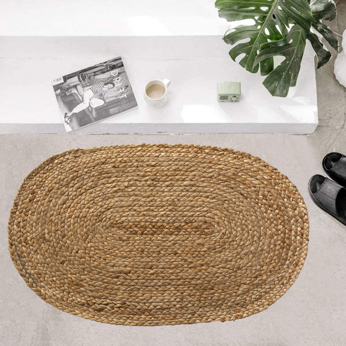 BRAIDED JUTE OVAL RUG, NATURAL JUTE, 2'x3'