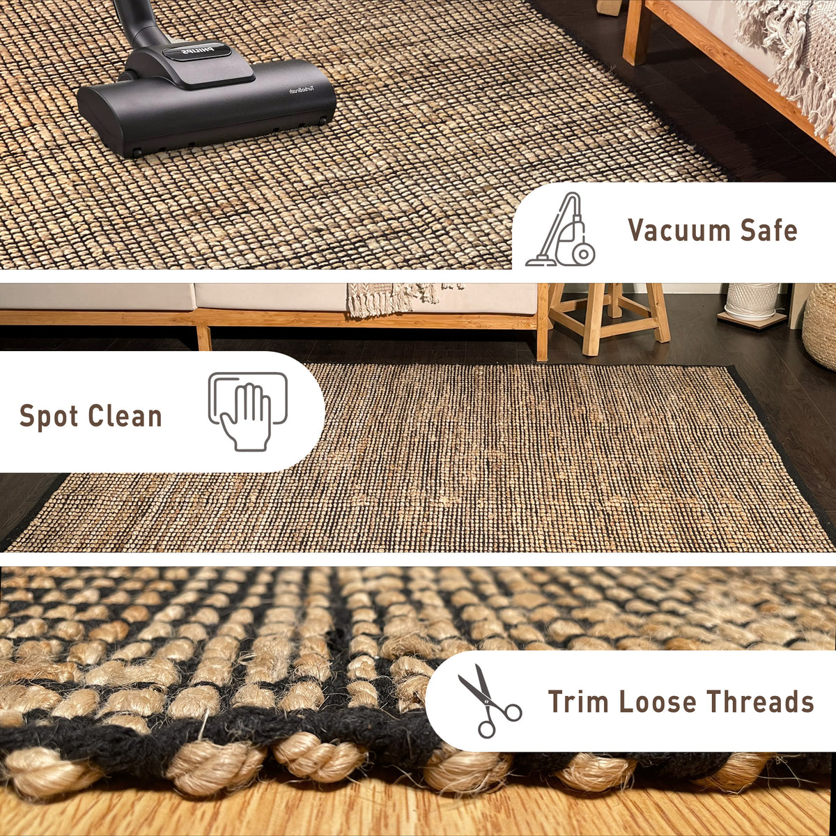 Monterey Jute/Cotton Rug-Natural Jute/Black-2'x3'