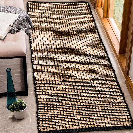 Monterey Jute/Cotton Runner Rug-Natural Jute/Black-2'x5'