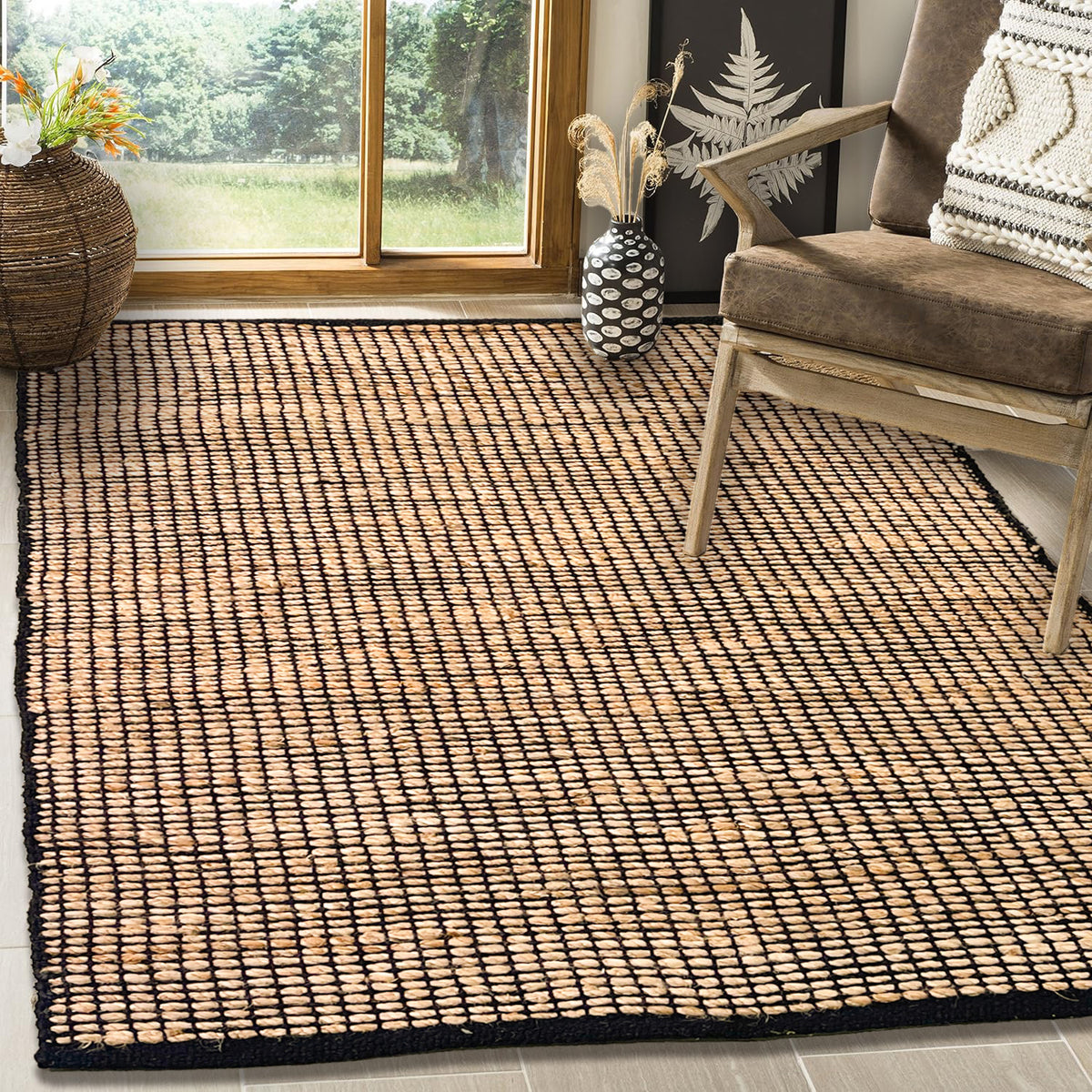 Monterey Jute/Cotton Rug-Natural Jute/Black-3'x5'