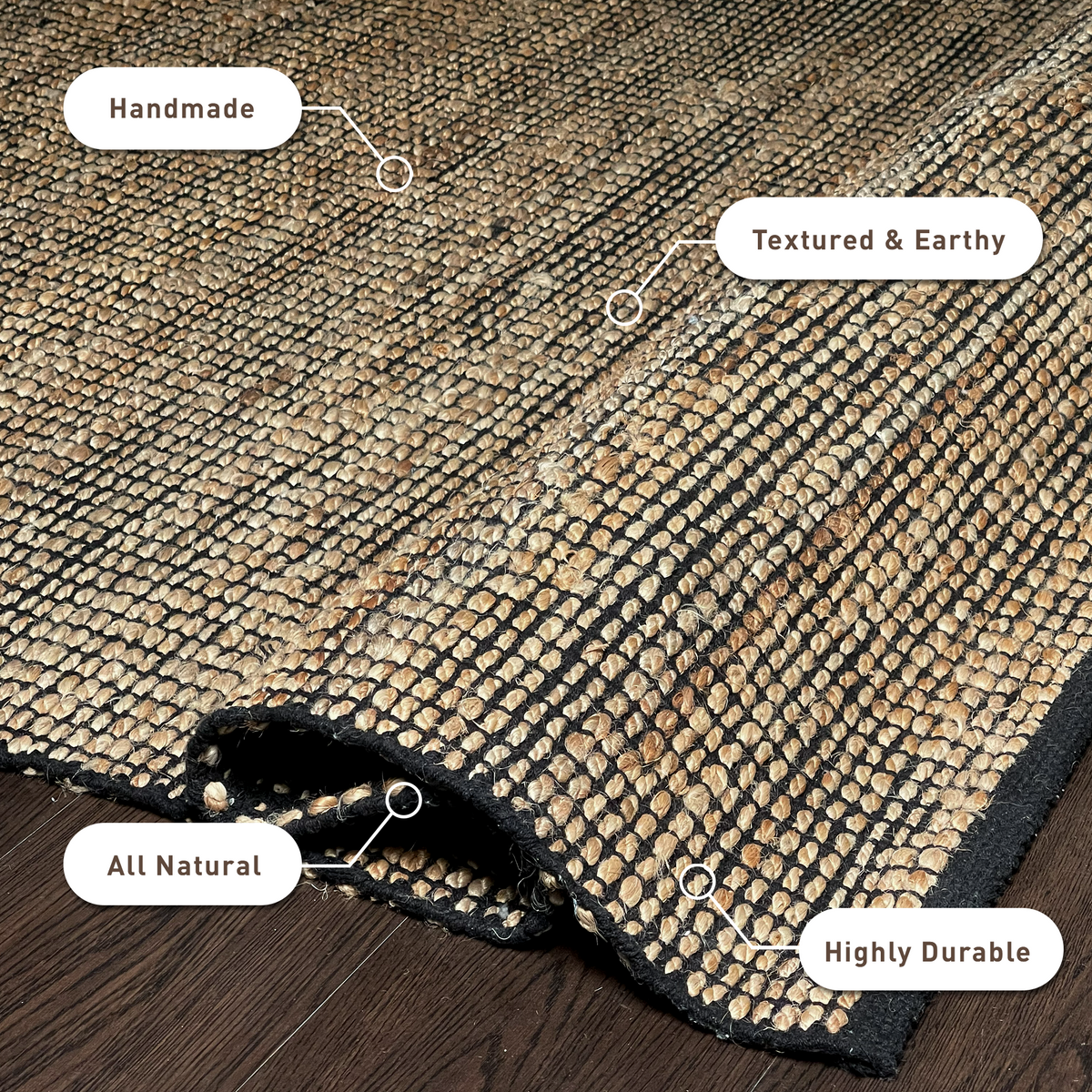 Monterey Jute/Cotton Rug-Natural Jute/Black-5'x7'