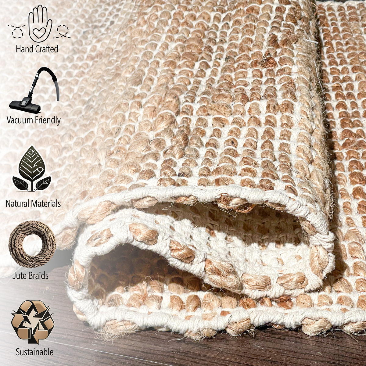 Monterey Jute/Cotton Rug-Natural Jute/Ivory-2'x3'