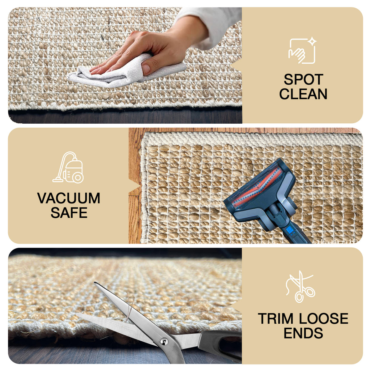 Monterey Jute/Cotton Rug-Natural Jute/Ivory-2'x3'
