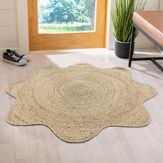 Flower Braided Jute rug, Natural Jute, 4'x4'