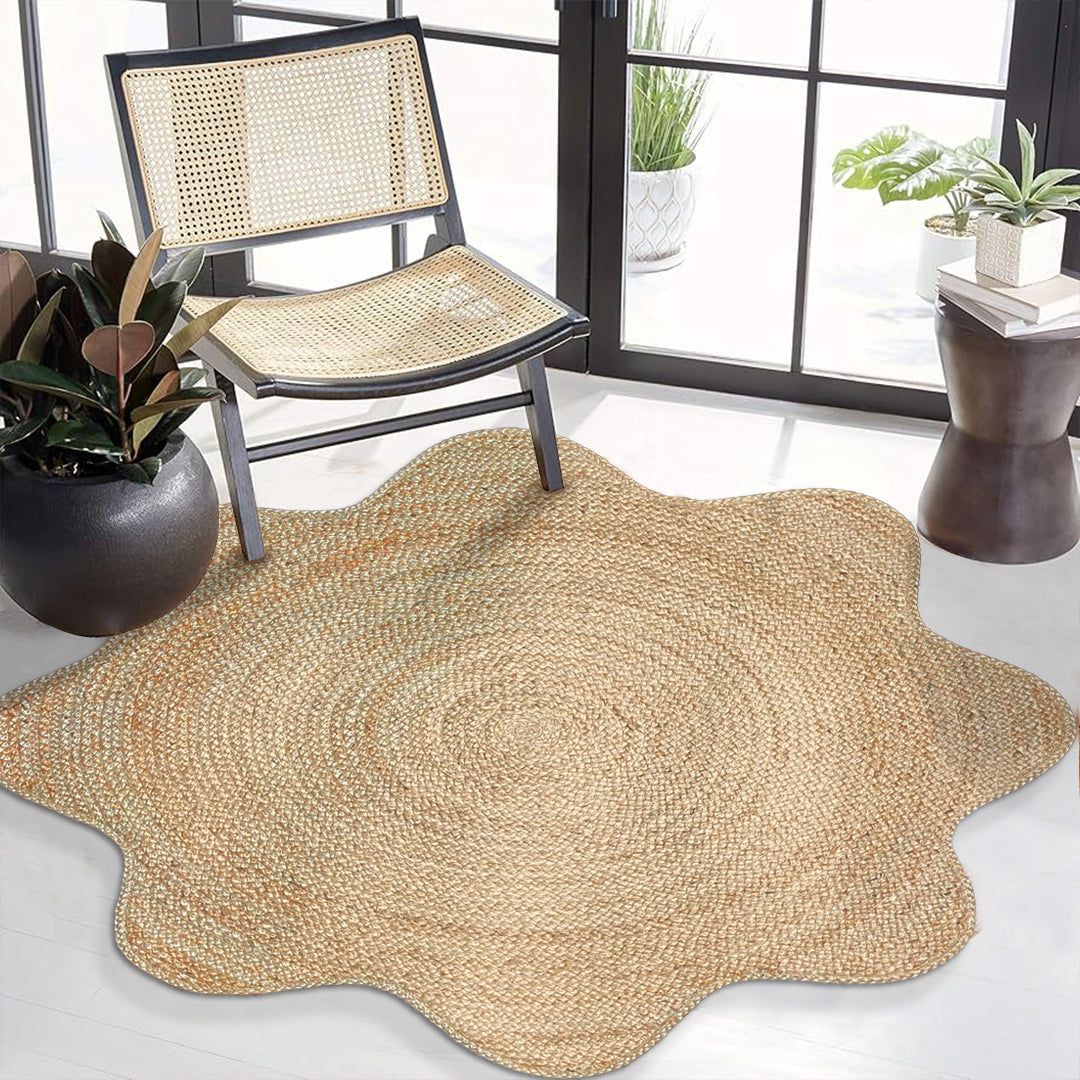 Flower Braided Jute rug, Natural Jute, 6'x6'