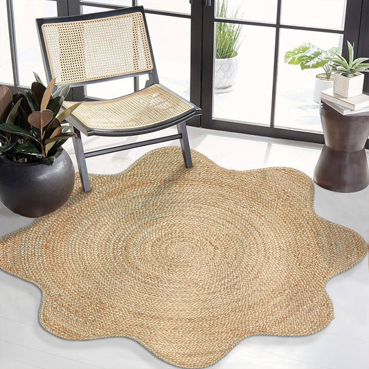 Flower Braided Jute rug, Natural Jute, 6'x6'