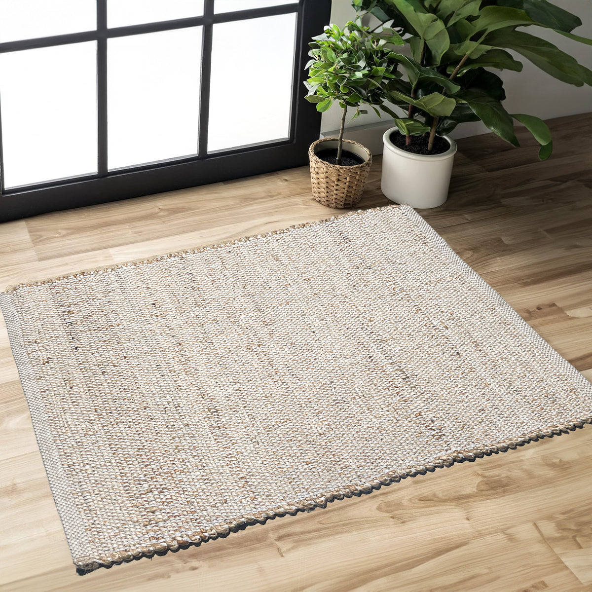 Jute Chindi Rug-Natural Jute-White-2'x3'.