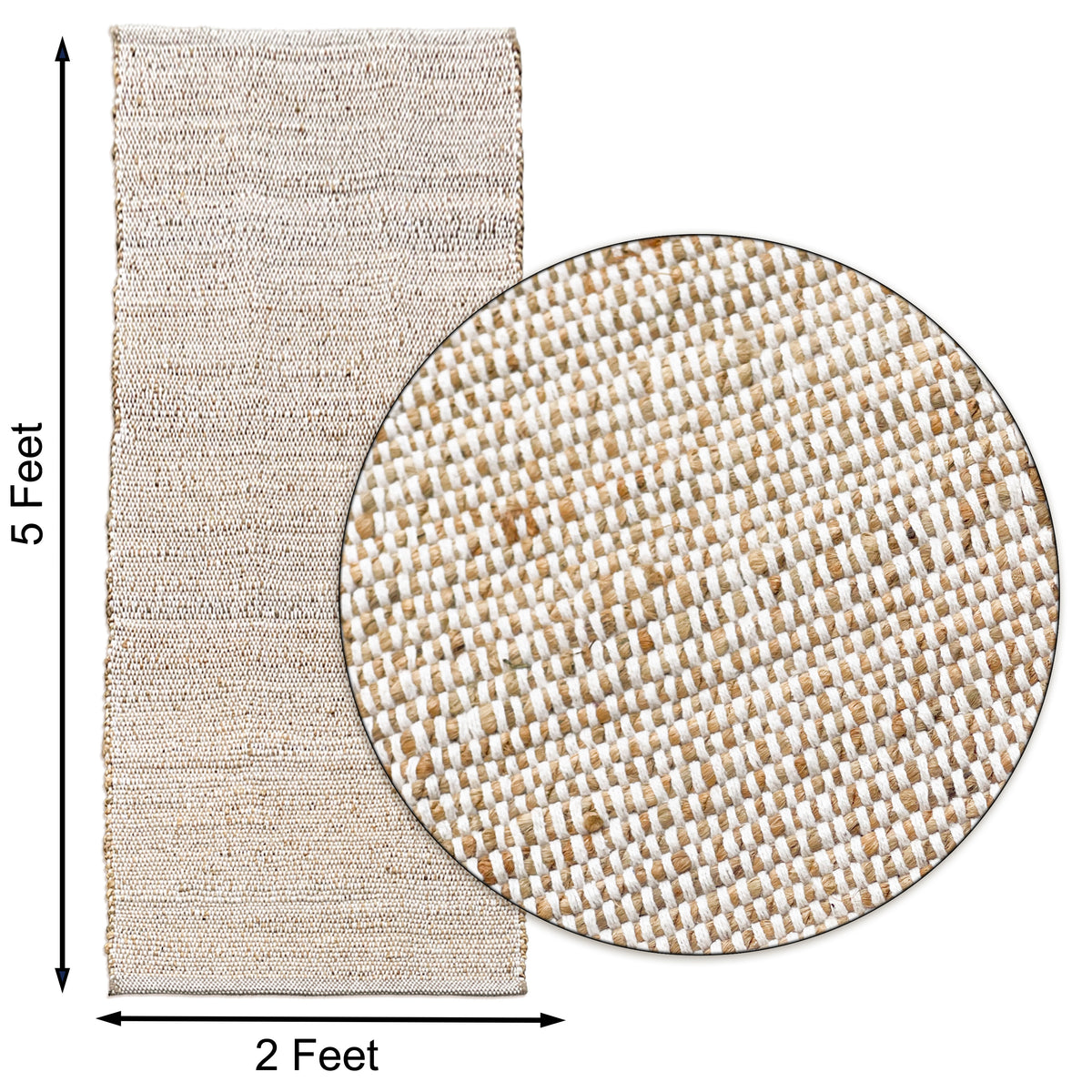 Jute Chindi Rug-Natural Jute-White-2'x8'.