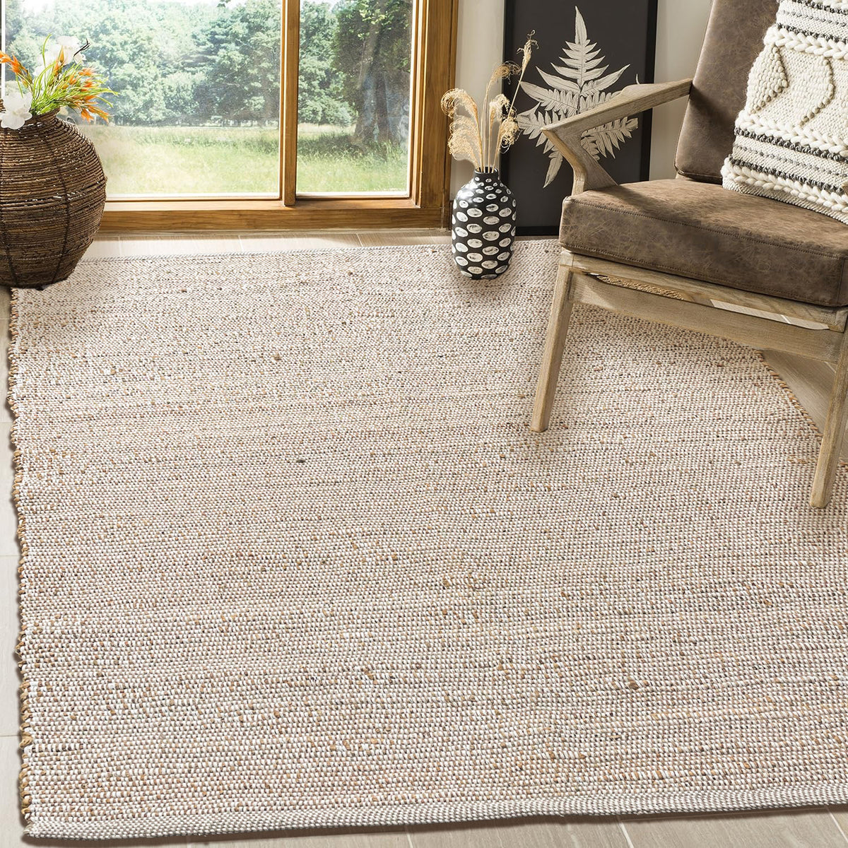 Jute Chindi Rug-Natural Jute-White-3'x5'.
