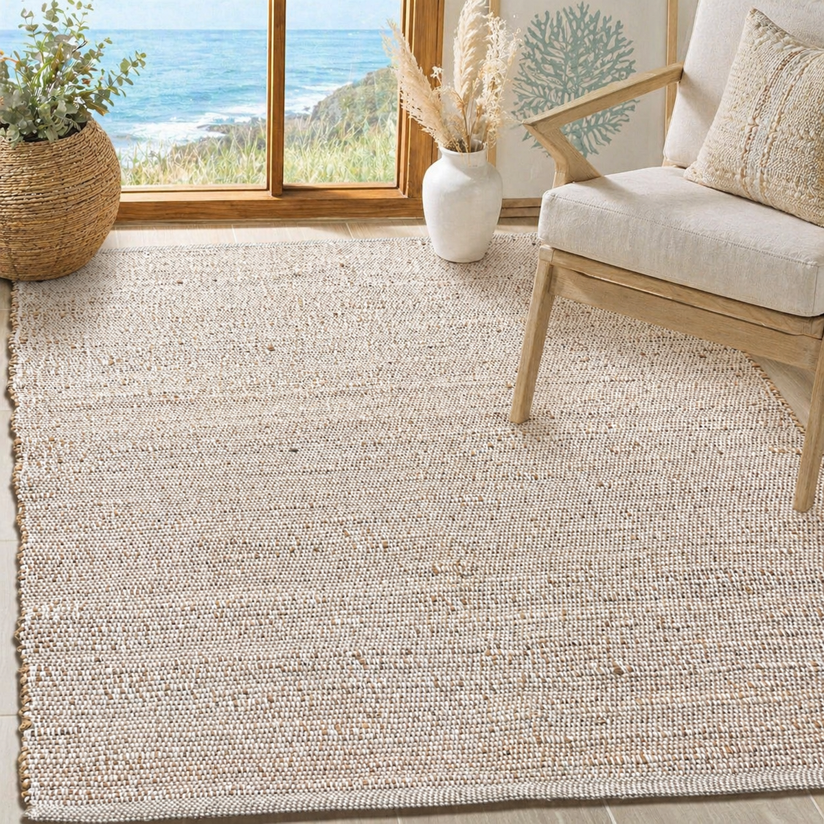 Jute Chindi Rug-Natural Jute-White-4'x6'.