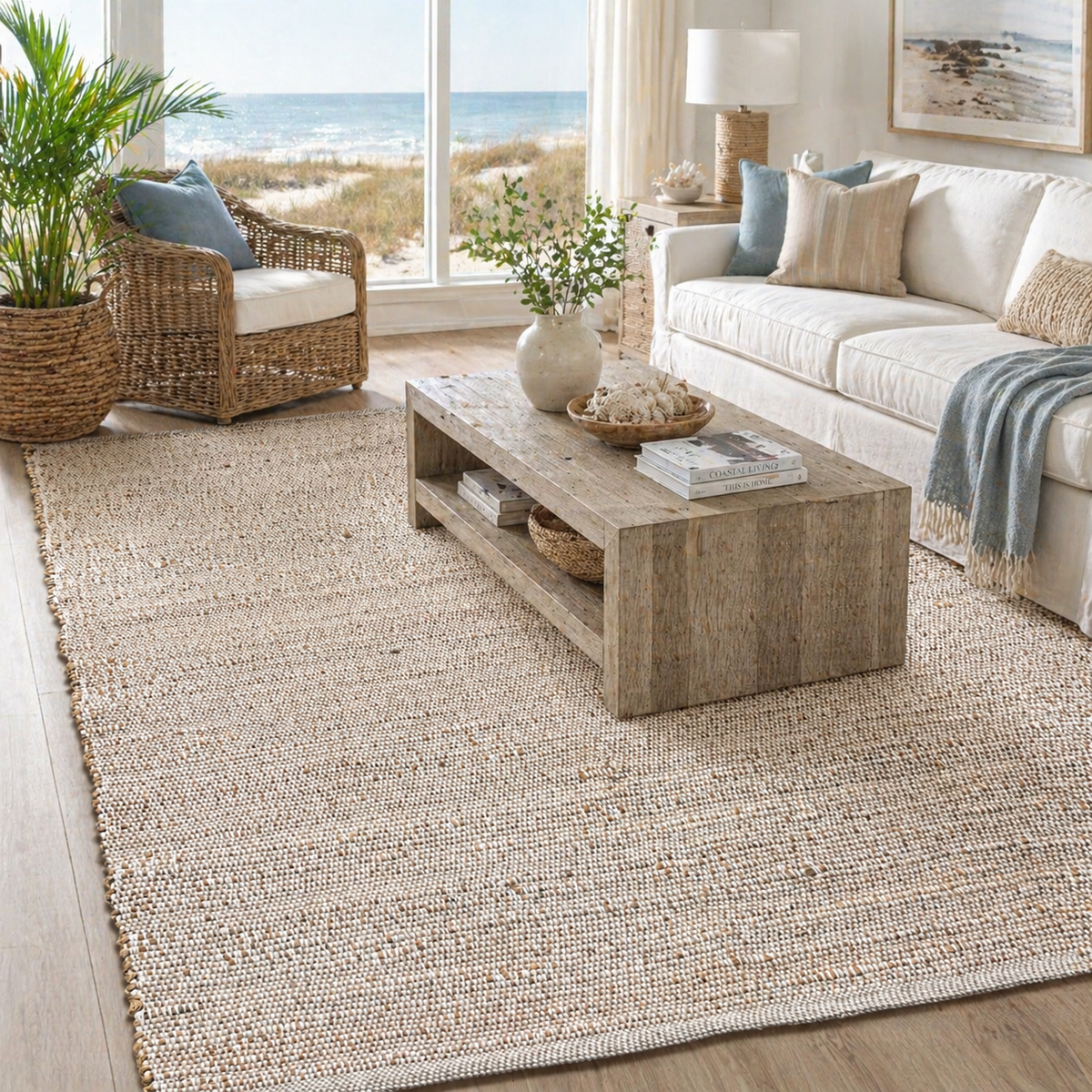 Jute Chindi Rug-Natural Jute-White-5'x7'.