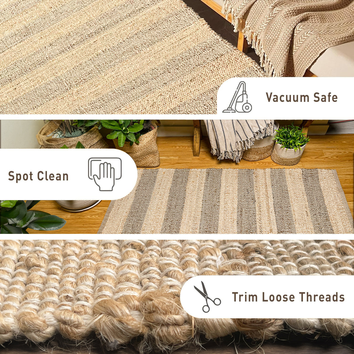 Natural Jute Stripe Runner-Natural Jute-2'x5'.