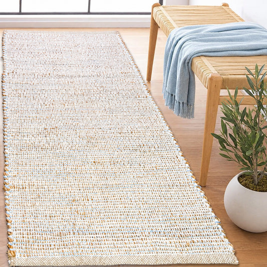 Jute Chindi Rug-Natural Jute-Coastal Blue-2'x5'.