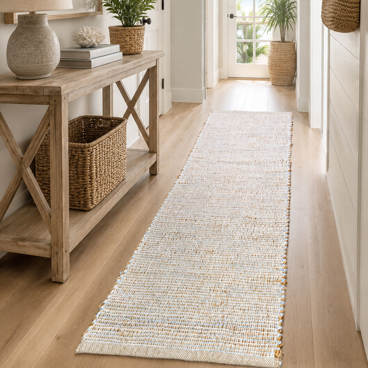 Jute Chindi Rug-Natural Jute-Coastal Blue-2'x7'.