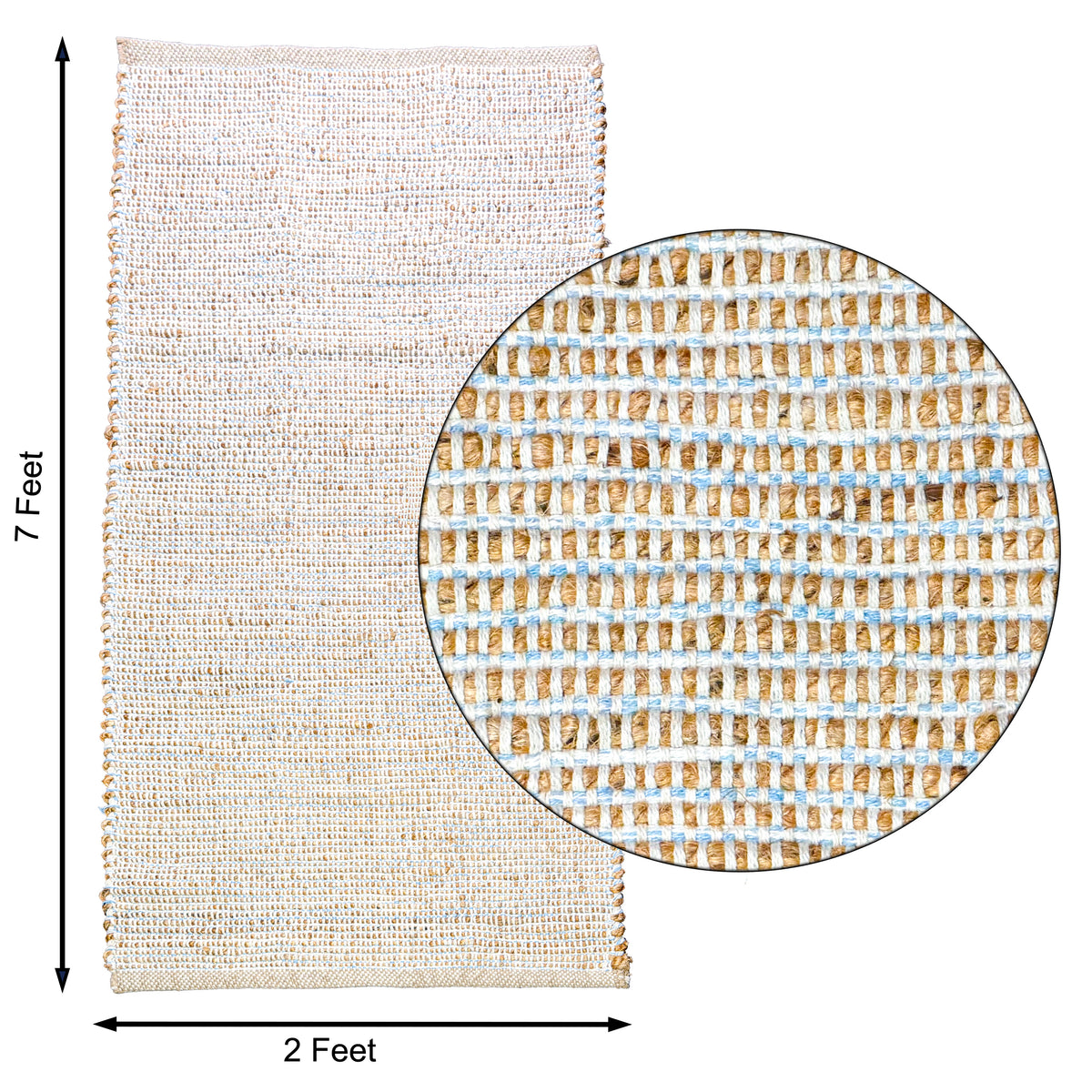 Jute Chindi Rug-Natural Jute-Coastal Blue-2'x7'.