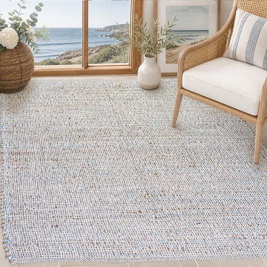 Jute Chindi Rug-Natural Jute-Coastal Blue-3'x5'.