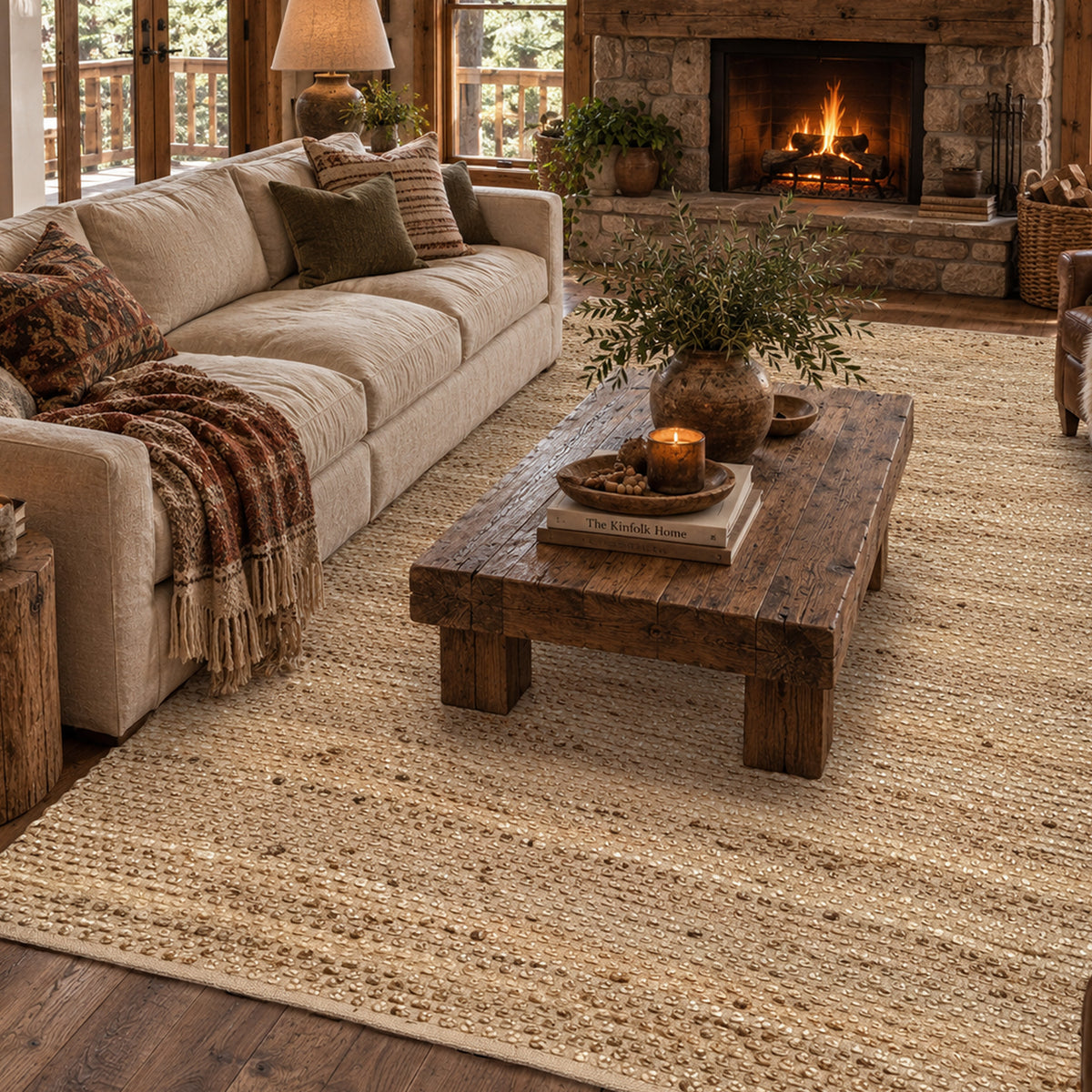 Jute Boucle Rug-Natural Jute-Beige-5'x7'.