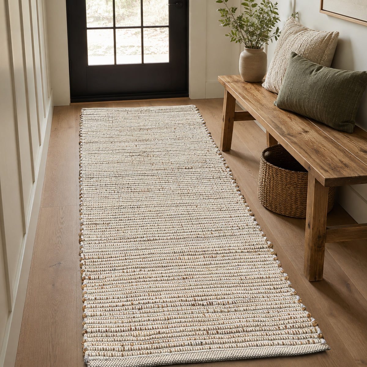 Jute Chindi Rug-Natural Jute-White-2'x5'.