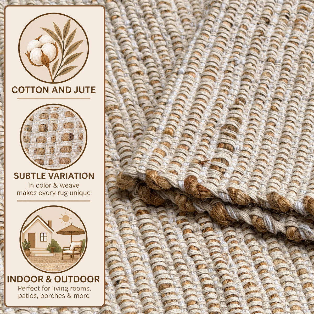 Jute Chindi Rug-Natural Jute-White-2'x7'.