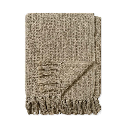 WAFFLE THROW, STONEWASH BEIGE, 50''x60''