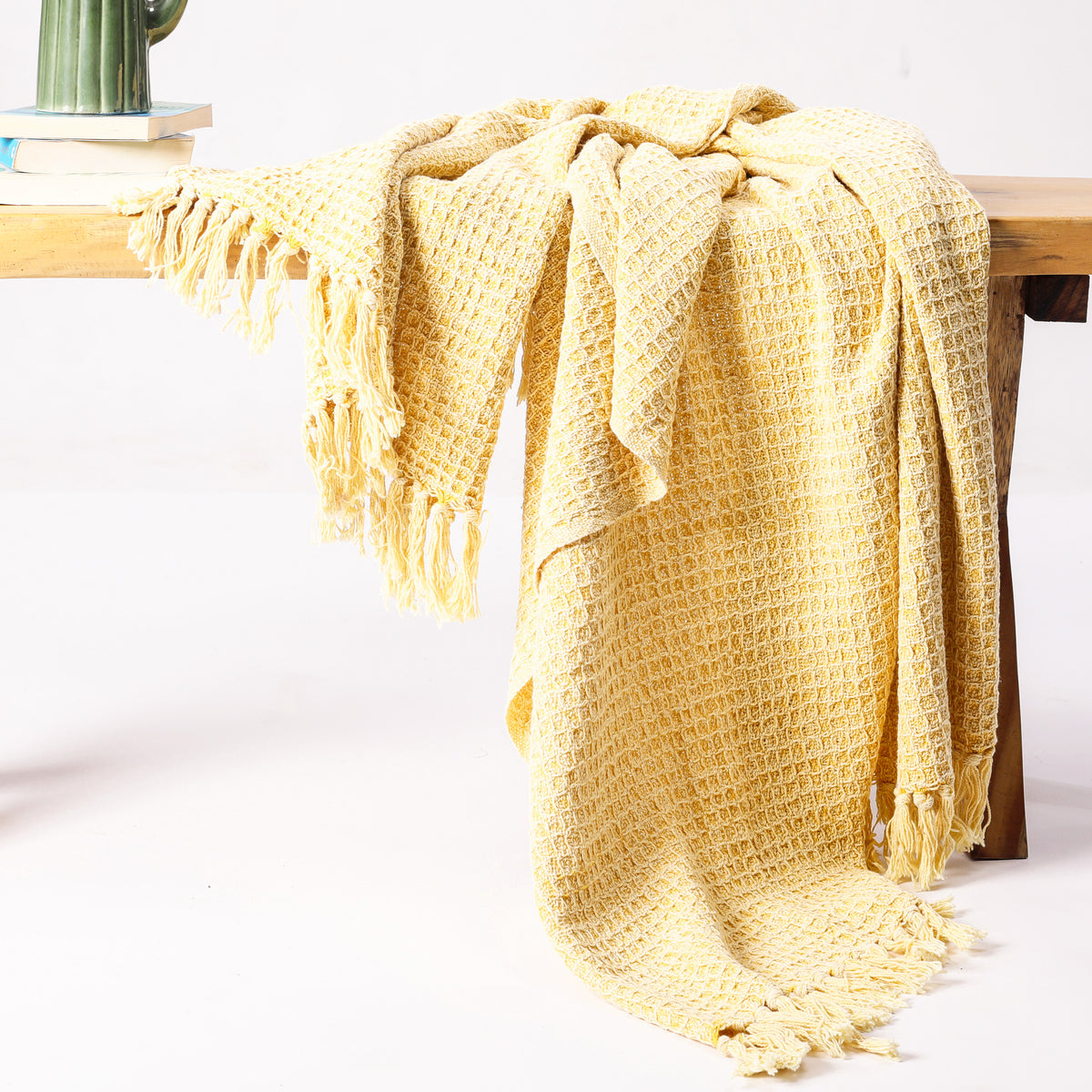 WAFFLE THROW, STONEWASH YELLOW, 50''x60''