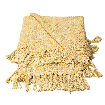WAFFLE THROW, STONEWASH YELLOW, 50''x60''