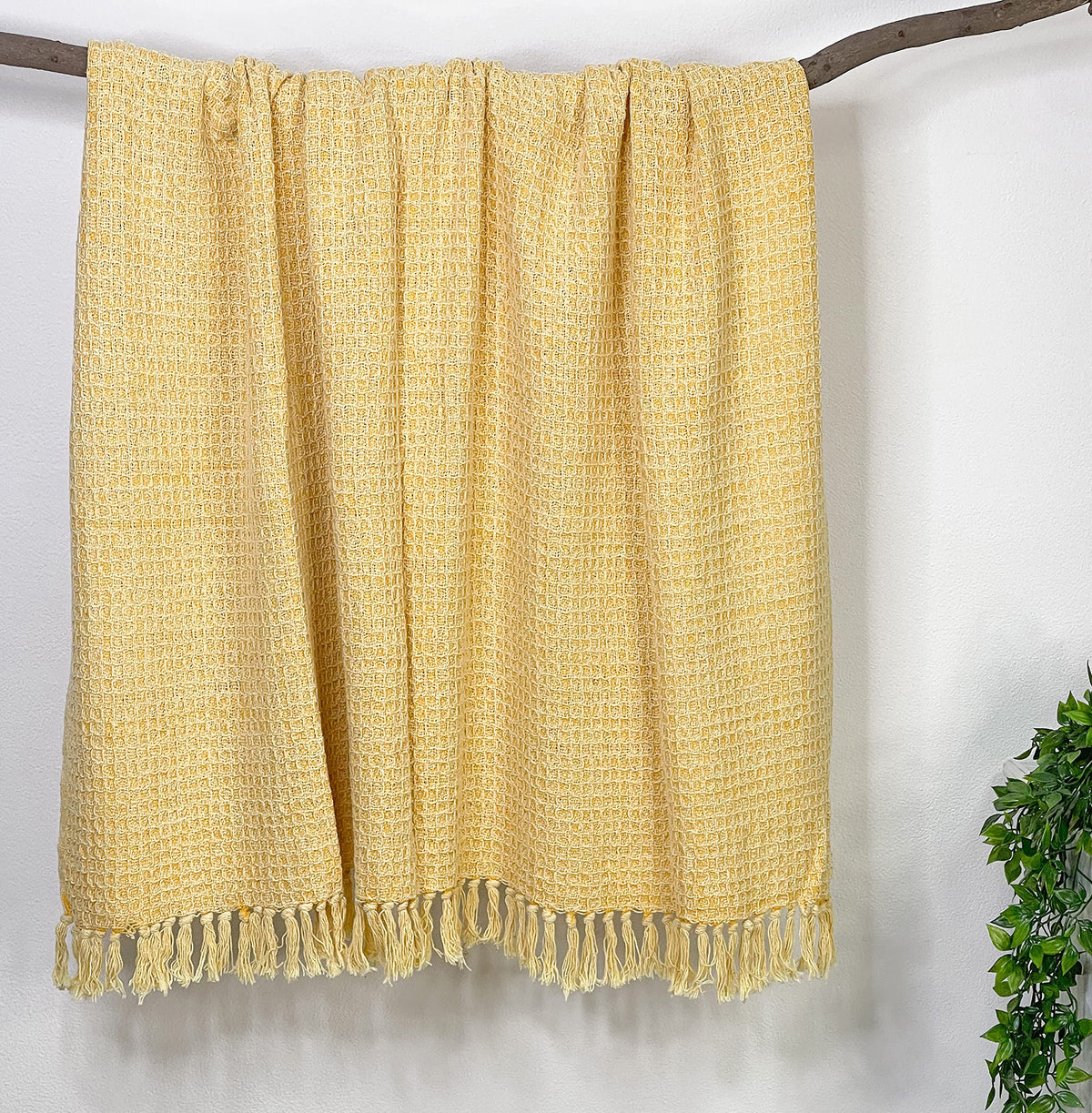 WAFFLE THROW, STONEWASH YELLOW, 50''x60''
