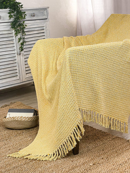 WAFFLE THROW, STONEWASH YELLOW, 50''x60''