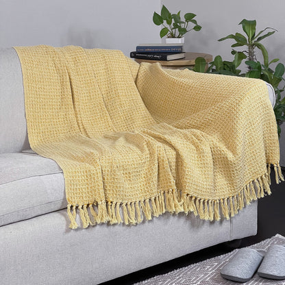 WAFFLE THROW, STONEWASH YELLOW, 50''x60''