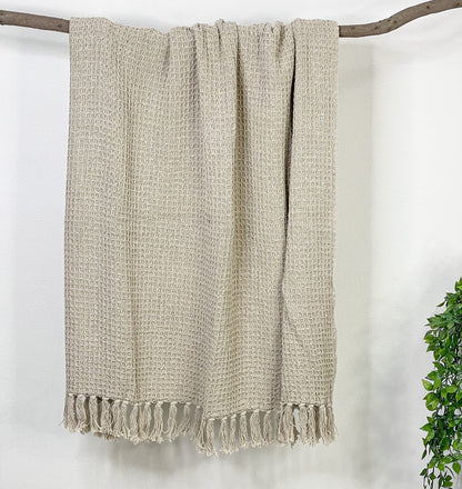 WAFFLE THROW, STONEWASH BEIGE, 50''x60''