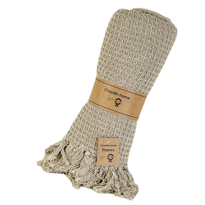 WAFFLE THROW, STONEWASH BEIGE, 50''x60''