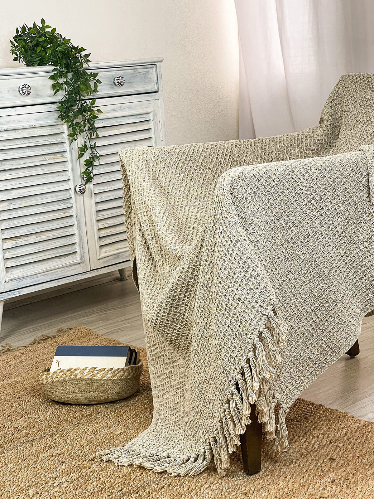 WAFFLE THROW, STONEWASH BEIGE, 50''x60''