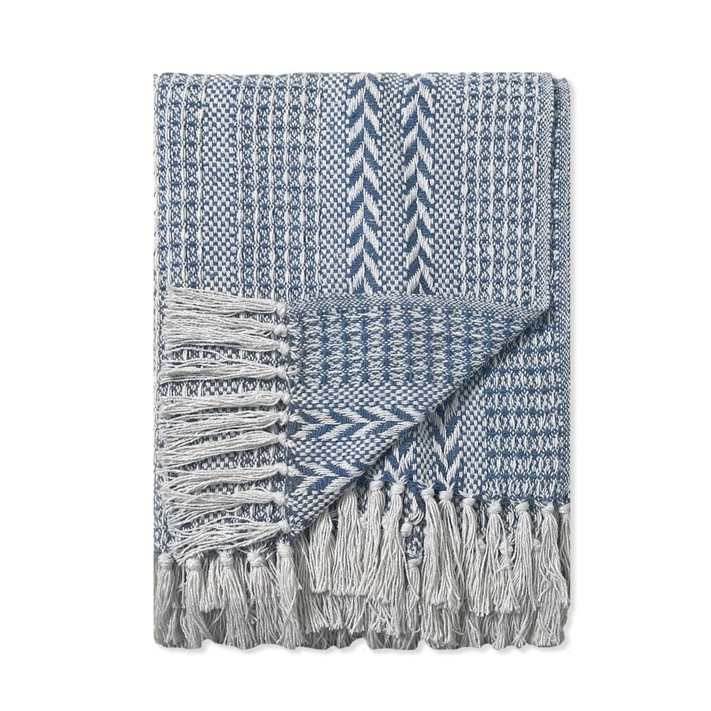 BRAIDED WAFFLE THROW, SKY BLUE-WHITE, 50''x60''