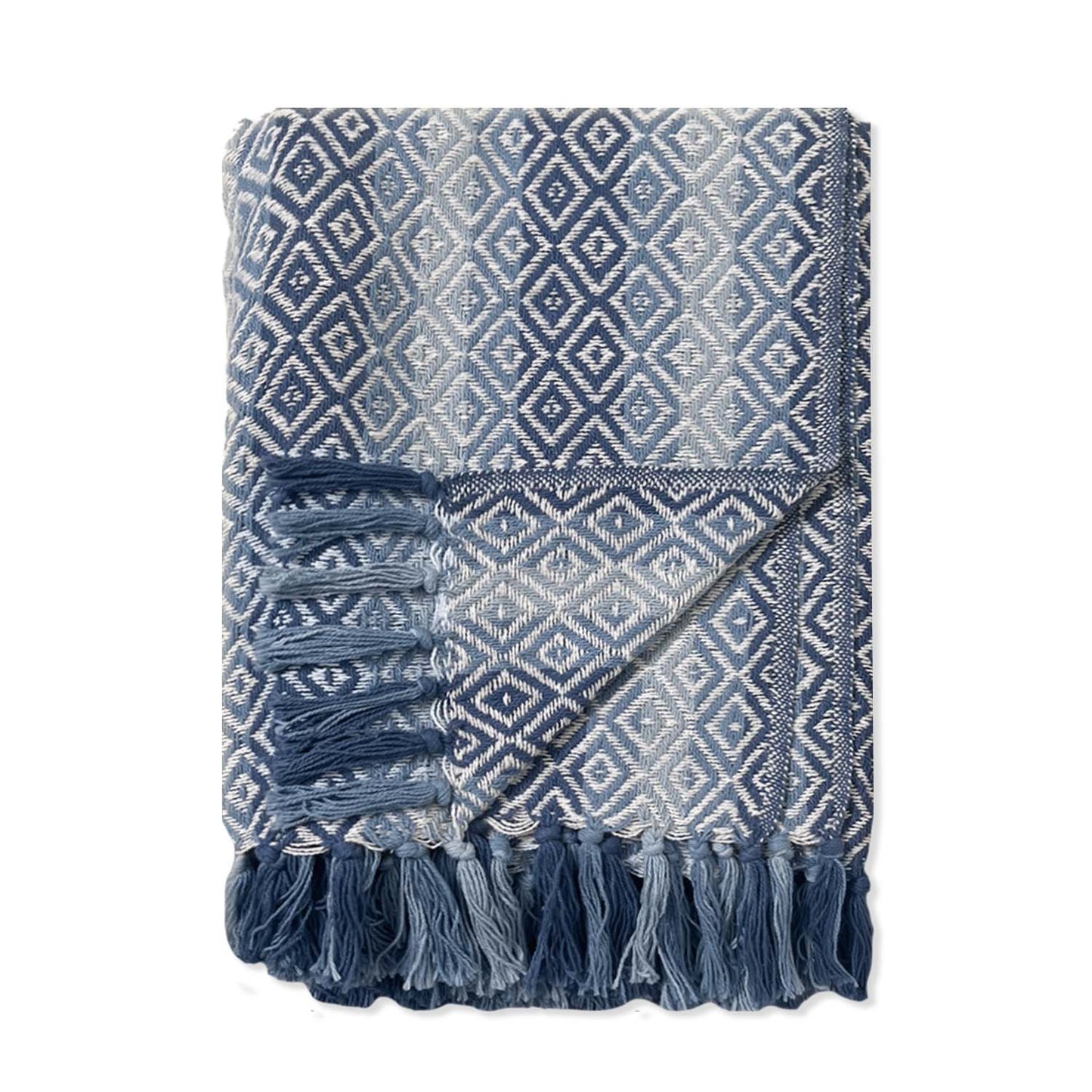 OMBRE DIAMOND THROW, BLUE-WHITE, 50''x60''