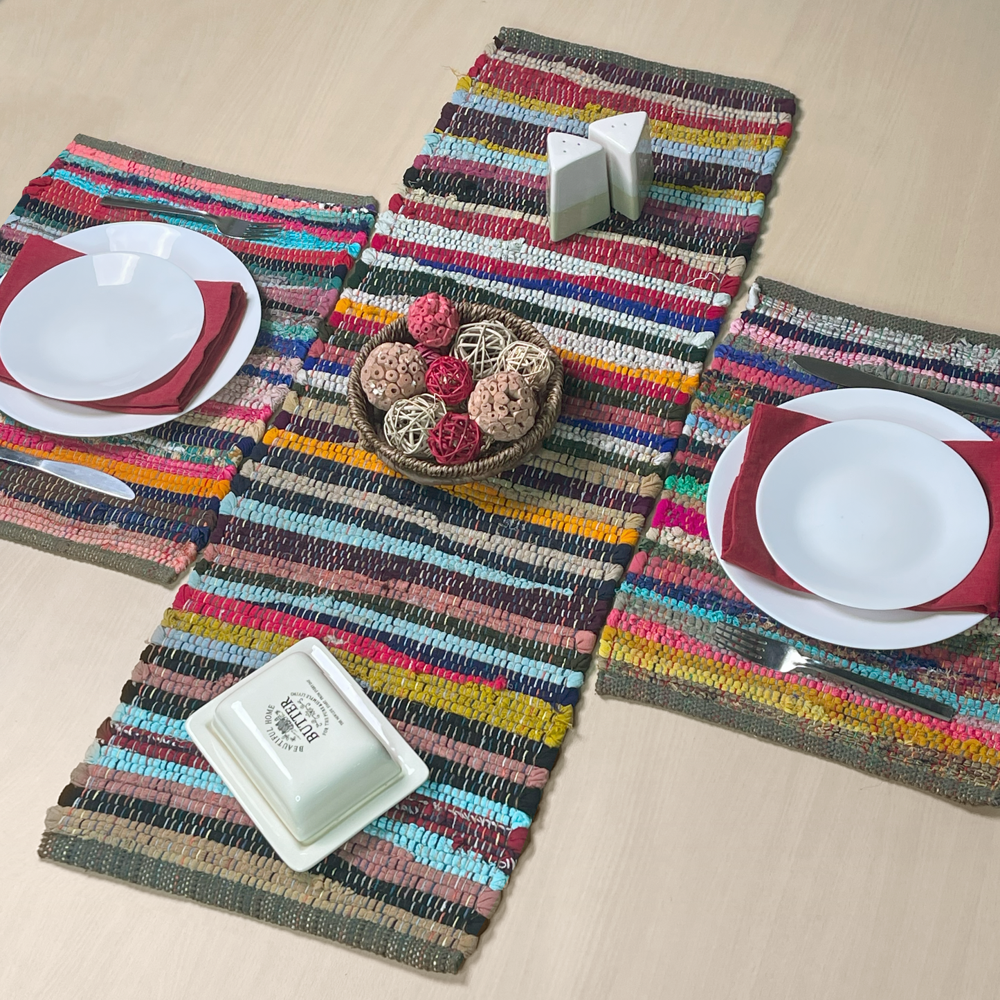 Rainbow Multi Chindi Table Runner - Multi, 13''x36''