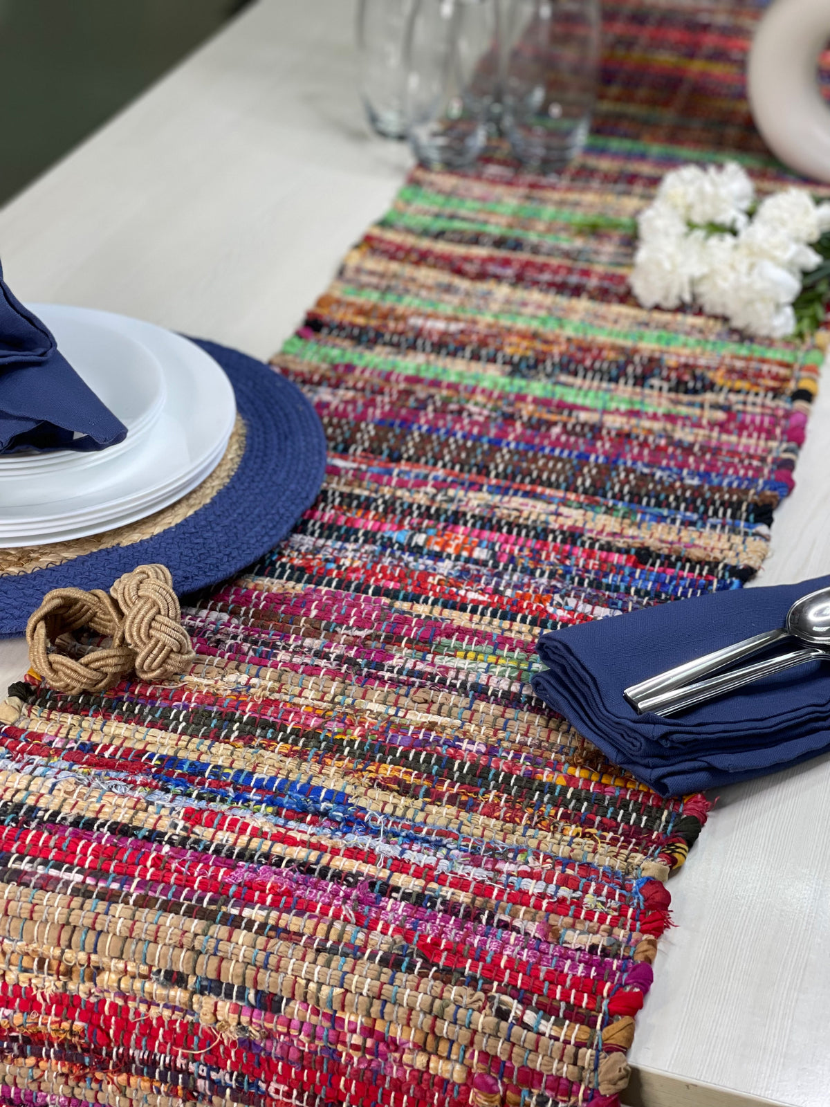 Rainbow Multi Chindi Table Runner - Multi, 13''x72''