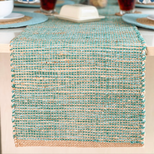 Ombre Table Runner - Natural/Aqua Turquoise, 13''x72''
