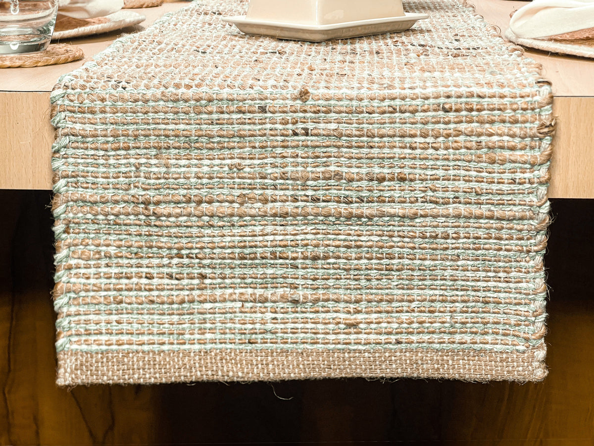 OMBRE TABLE RUNNER, NATURAL SAGE GREEN-WHITE, 13" x 72"