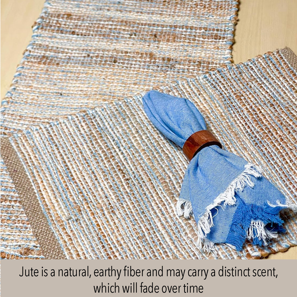 OMBRE TABLE RUNNER, NATURAL SKY BLUE-WHITE, 13" x 72"