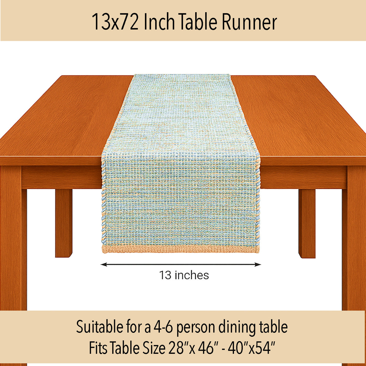 OMBRE TABLE RUNNER, NATURAL SKY BLUE-WHITE, 13" x 72"