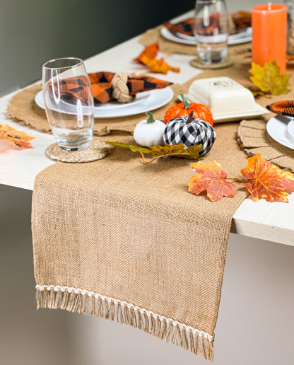 Burlap Lace Table Runner - Natural Jute, 13''x72''