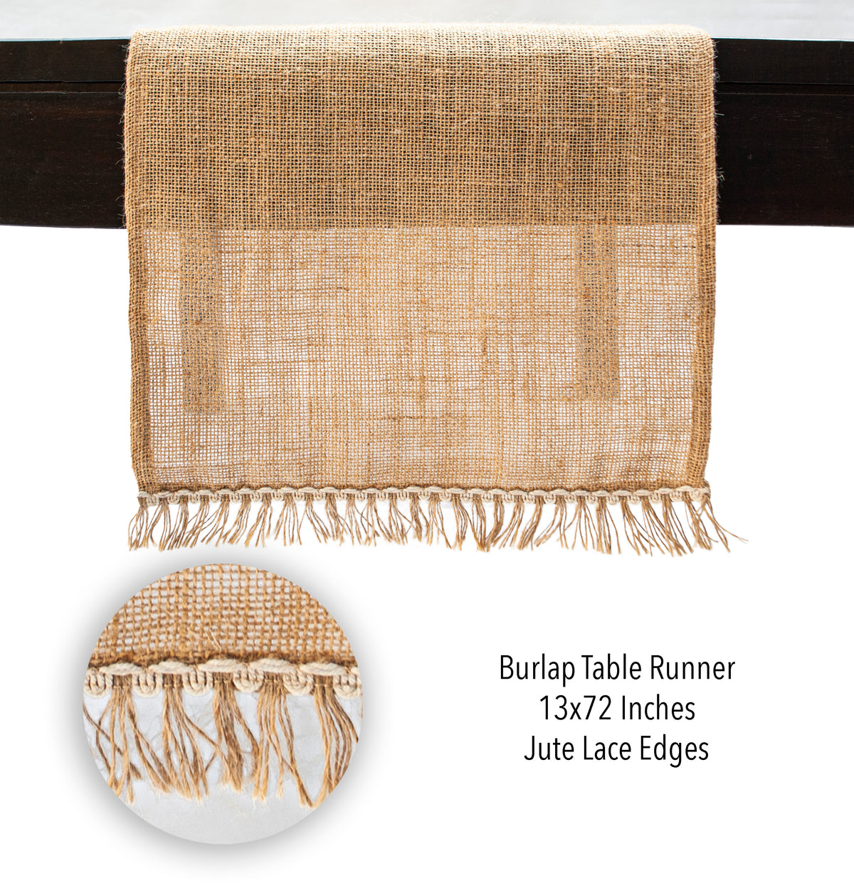 Burlap Lace Table Runner - Natural Jute, 13''x72''