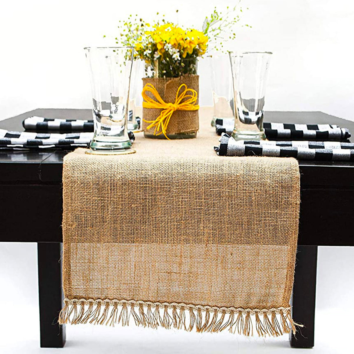 Burlap Lace Table Runner - Natural Jute, 13''x72''