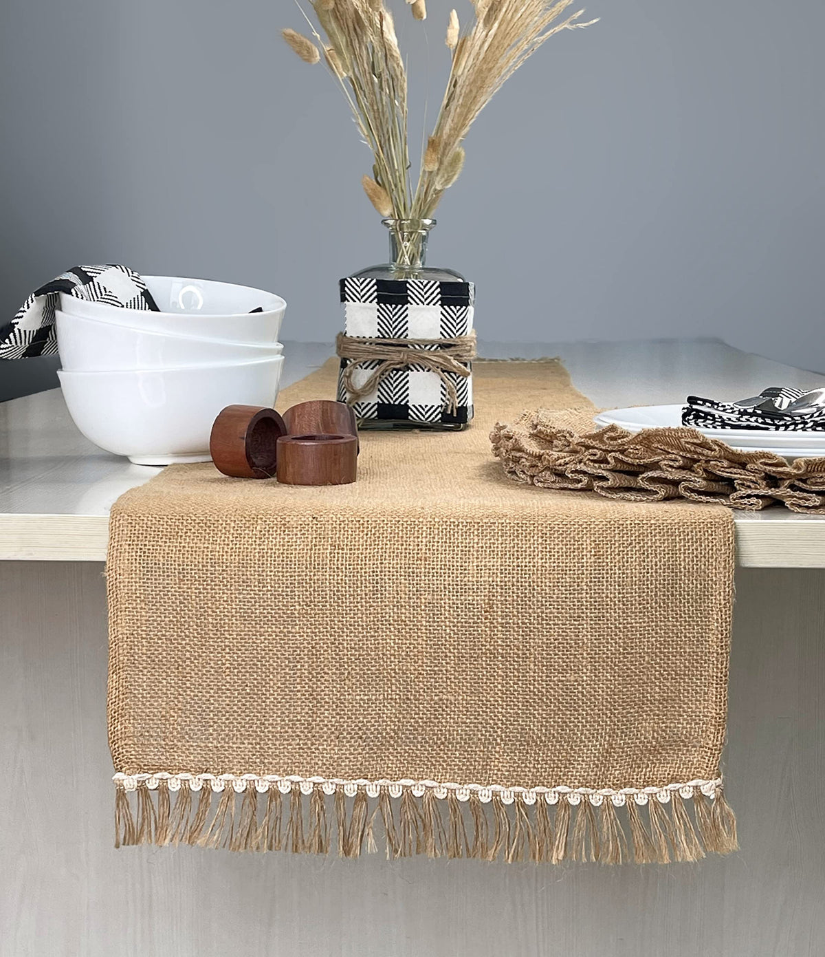 Burlap Lace Table Runner - Natural Jute, 13''x72''