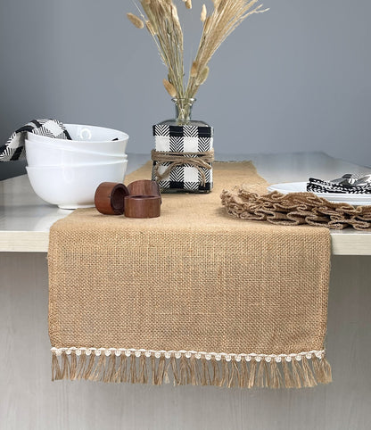 Burlap Lace Table Runner - Natural Jute, 13''x72''