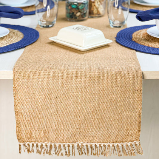 Burlap Lace Table Runner - Natural Jute, 13''x72''